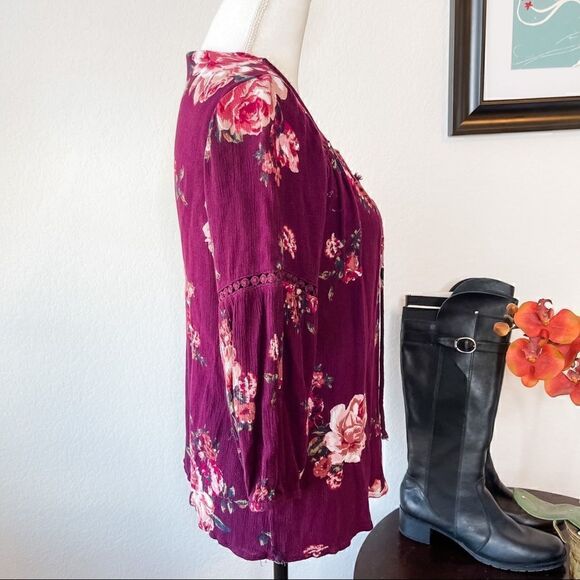 🍋 Gibson Latimer • Long Sleeve Flowered Boho Top - Picture 3 of 9